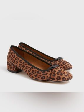 J. Crew Leopard Print Suede Low Block Ballet Heels with Bow Size 9 NWT